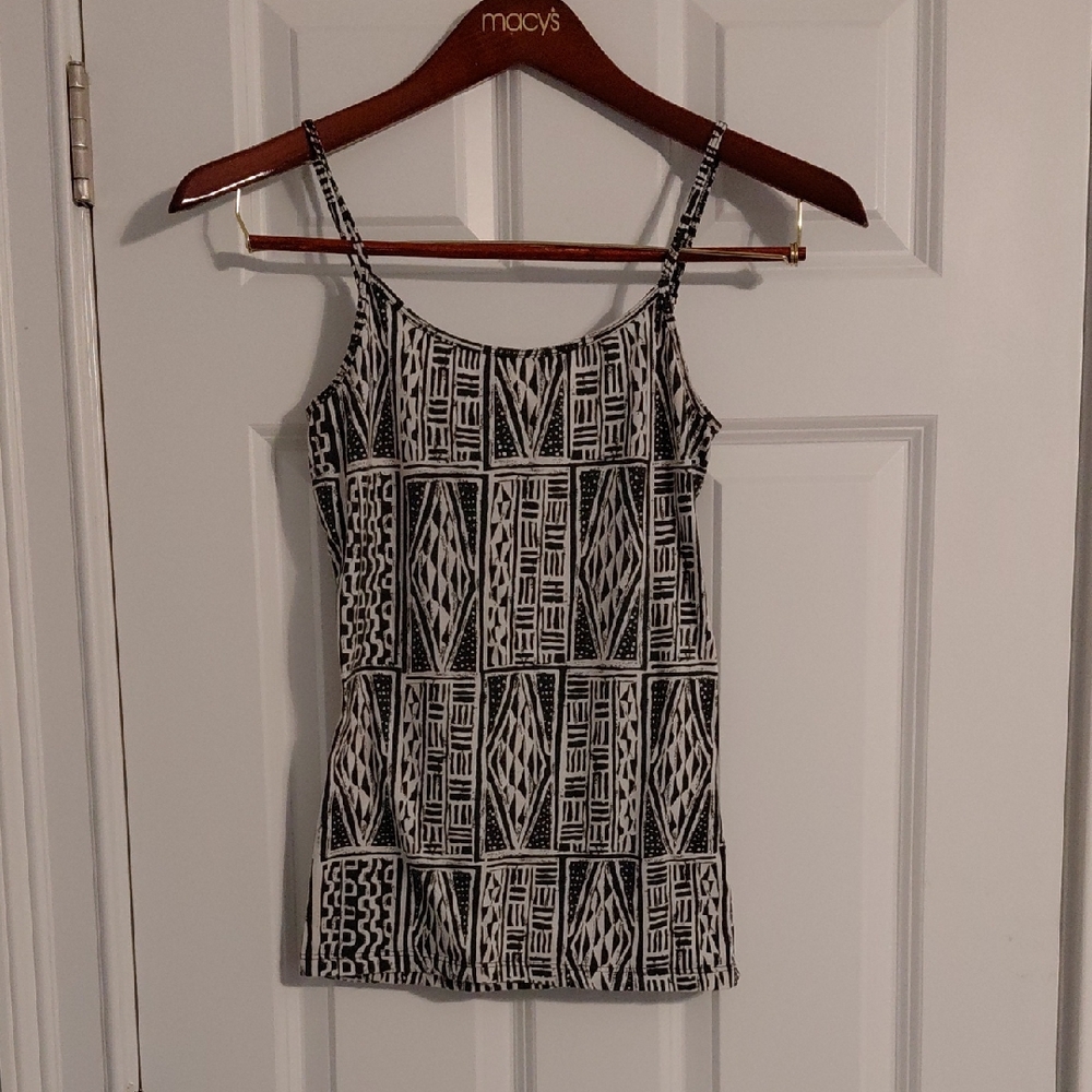 Nollie Black & White Geometric Print Spaghetti Strap Camisole, Size M